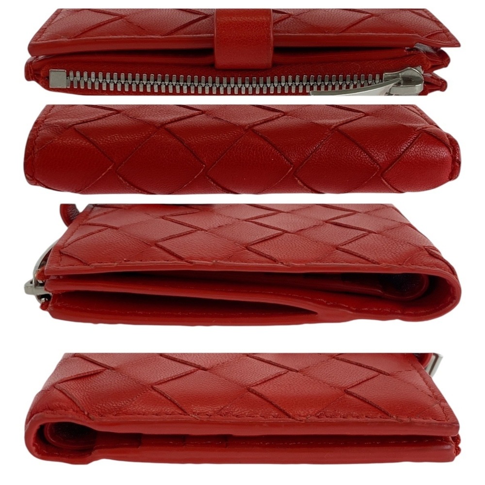 BOTTEGA VENETA Maxi Intrecciato Red Leather Folding Wallet with Silver Hardwa... - Picture 9 of 9